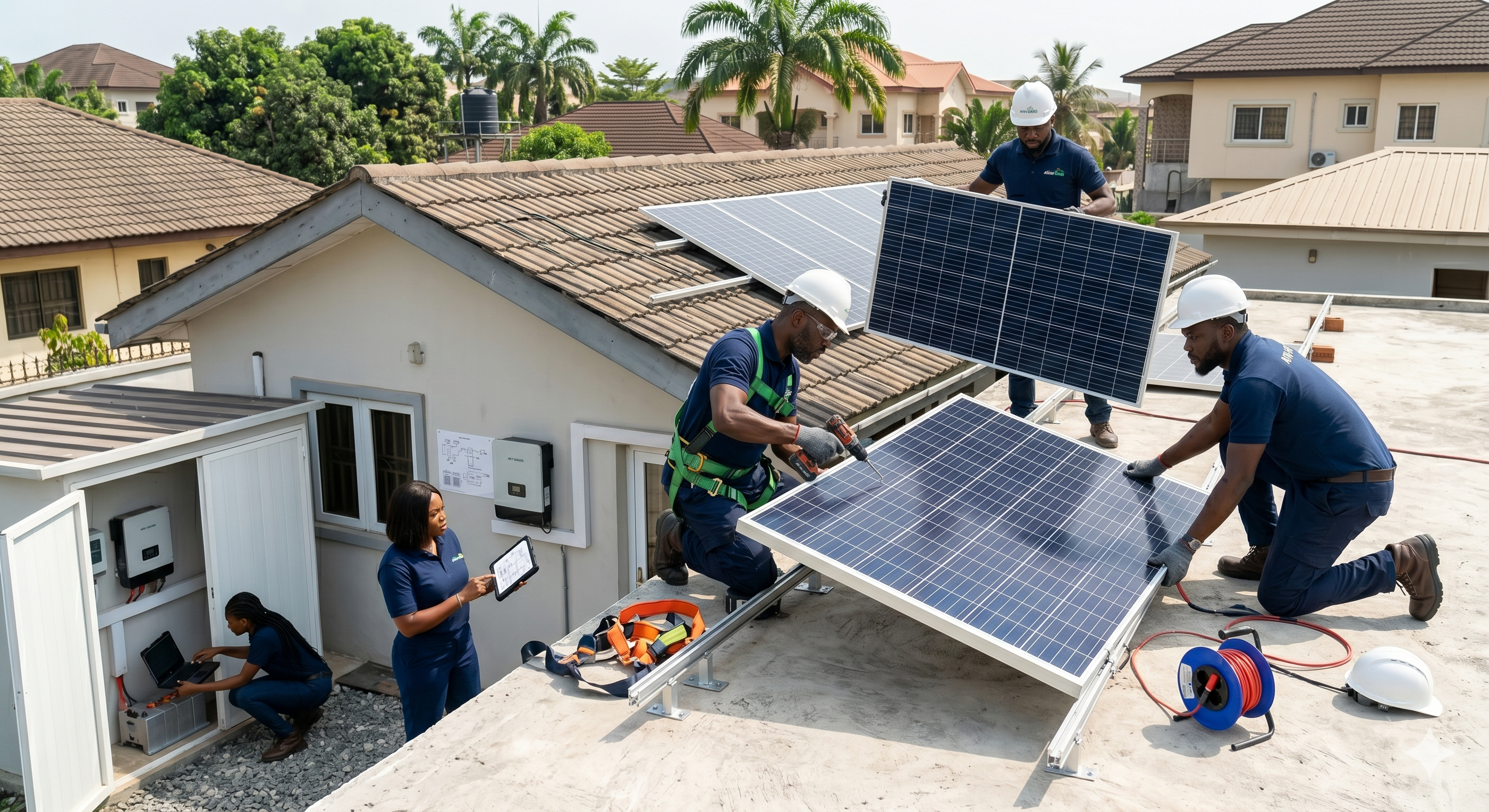Solar panel installation on an African commercial building — Bitzpark alternative power solutions